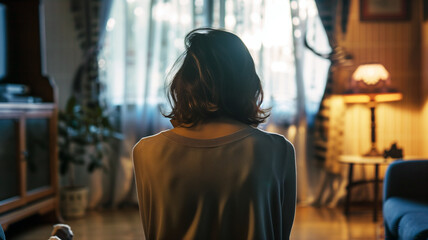Obraz premium Depressed Woman Alone in her Room. Emphasizing Mental Health Awareness and the Importance of Self-Care and Support.