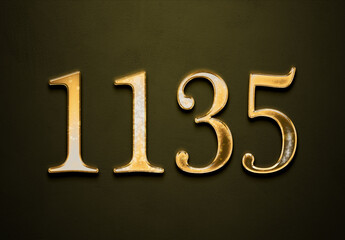 Old gold effect of 1135 number with 3D glossy style Mockup.	