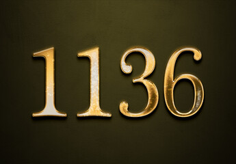 Old gold effect of 1136 number with 3D glossy style Mockup.	