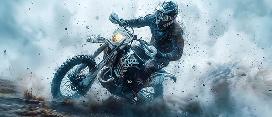 Motocross rider in action on a grunge background Painting effect