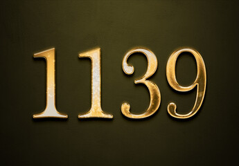 Old gold effect of 1139 number with 3D glossy style Mockup.	