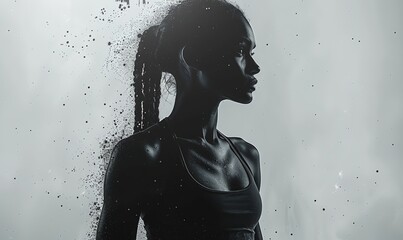 Silhouette of a beautiful sport young woman in black sportswear.