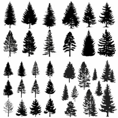 black tree silhouette set pure badge eco outline recreation breath emblem label protection graphic pine trunk woodland