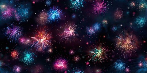 Night sky fireworks celebration background. Holiday new year xmas anniversary festival glitter scene view