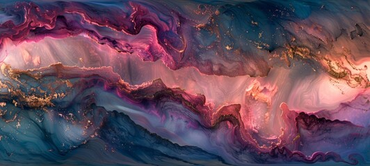 Abstract background of acrylic paint in blue and pink colors. Liquid marble texture.