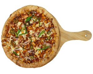 chicken fajita pizza small on pizza plate
