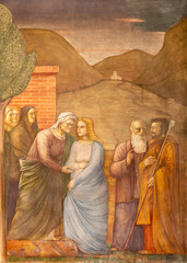 MILAN, ITALY - MARCH 6, 2024: The fresco Visitation  in the church Chiesa dei santi Nereo e Achileo...