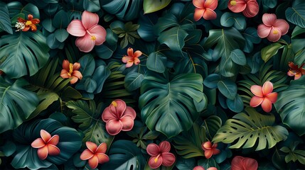Seamless pattern. Pandan leaves, lemongrass, and tropical vines and flowers creates a fantastical scene straight out of a dream