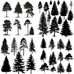 Obraz premium black tree silhouette set pure badge eco outline recreation breath emblem label protection graphic pine trunk woodland
