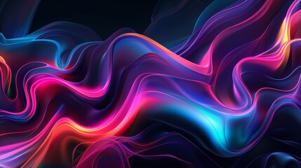 Vibrant abstract background with fluid neon waves in blue, pink, and purple hues.