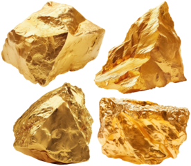 set of golden stones and golden ore, cut out