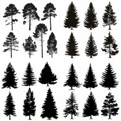 Obraz premium black tree silhouette set pure badge eco outline recreation breath emblem label protection graphic pine trunk woodland