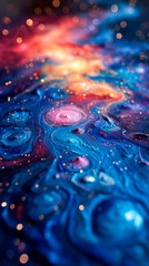 Abstract Cosmic Fluid Art with Swirling Blues and Purples