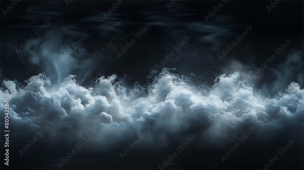 Wall mural fog mist haze smoke on black background with empty space in a middle