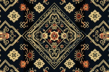 Seamless geometric ethnic asian oriental and tradition pattern design for texture and background. Silk and fabric pattern decoration for carpet, clothing, wrapping and wallpaper