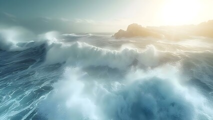 Captivating slow-motion K footage of powerful ocean waves against rocky cliffs. Concept Nature, Slow Motion, Ocean Waves, Rocky Cliffs, Cinematic Footage