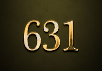 Old gold effect of 631 number with 3D glossy style Mockup.	