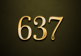 Old gold effect of 637 number with 3D glossy style Mockup.	