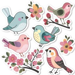 Naklejka premium Watercolor bird stickers set, featuring a variety of colorful birds, perfect for adding a pop of nature to your designs.