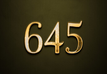 Old gold effect of 645 number with 3D glossy style Mockup.	