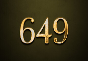 Old gold effect of 649 number with 3D glossy style Mockup.	