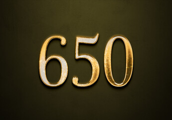 Old gold effect of 650 number with 3D glossy style Mockup.	