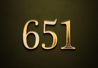 Old gold effect of 651 number with 3D glossy style Mockup.	