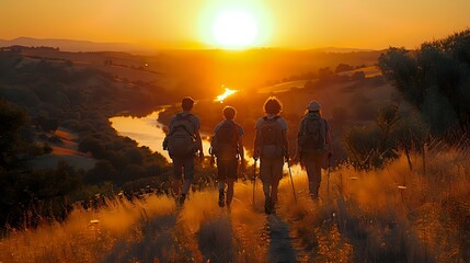 Fototapeta premium Group of Friends Enjoying a Lifestyle Hiking Adventure