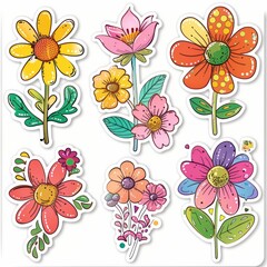 Watercolor stickers set for decorating cards, featuring bright and colorful flowers.