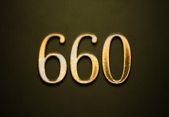 Old gold effect of 660 number with 3D glossy style Mockup.	