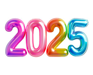 Photo with inflatable multicolored numbers 2025. Minimalistic balloon isolated on a transparent background