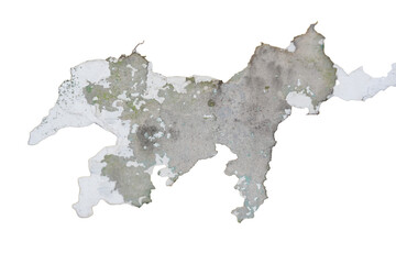 Moisture stains and plaster in poor condition, peeling paint