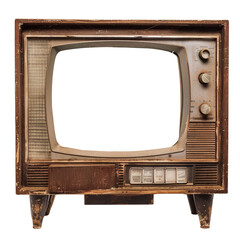A vintage television set with a white background