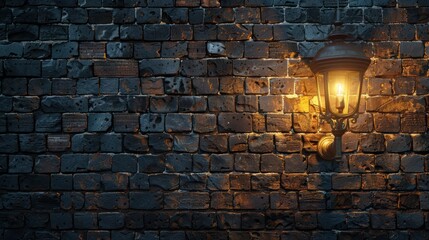 Dark stone wall illuminated by the light of a street lamp