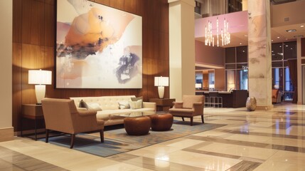 Stylish Lobby with Contemporary Art Installation