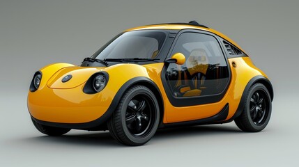 Modern yellow and black electric car on grey