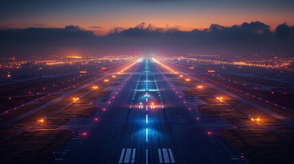 Vibrant Aerial View of an Airport at Night