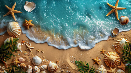 Seashells and Starfish Painting on Beach
