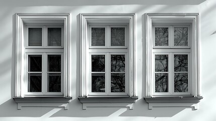 Clean and Minimalist Window with Symmetrically Divided Panes and Monochromatic Tones