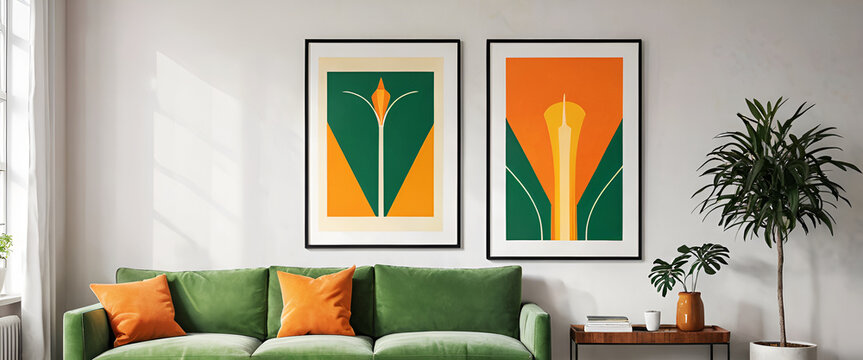 illustrazione con elementi geometrici a tema astratto contemporaneo, arredo d'interni