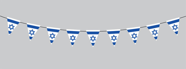 Israeli Independence Day, Yom Haatzmaut, bunting garland, string of triangular flags for outdoor party, Israel, pennant banner, retro style vector illustration