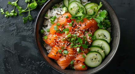 Bowl of Sushi With Cucumbers and Carrots