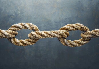 Fototapeta premium Dependence and reliance on a trusted partner symbolized by two ropes tied as an unbreakable chain, embodying strength and support in the trust concept