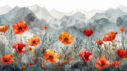 Red and Orange Flowers on White Background