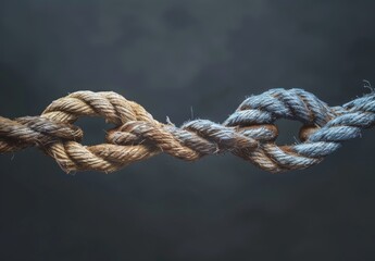 Dependence and reliance on a trusted partner symbolized by two ropes tied as an unbreakable chain, embodying strength and support in the trust concept
