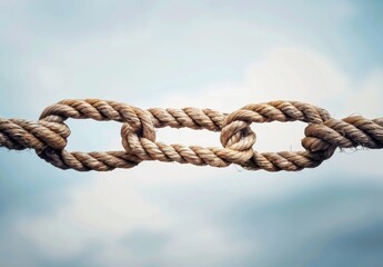 Fototapeta premium Dependence and reliance on a trusted partner symbolized by two ropes tied as an unbreakable chain, embodying strength and support in the trust concept