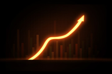 Business growth and rising up arrow neon style background