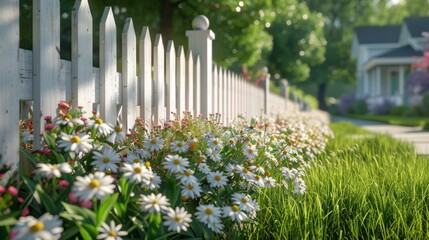 White Picket Fence in Front of a House