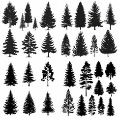 black tree silhouette set pure badge eco outline recreation breath emblem label protection graphic pine trunk woodland