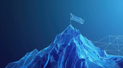 flag on the top of the mountain made of technological dots and lines